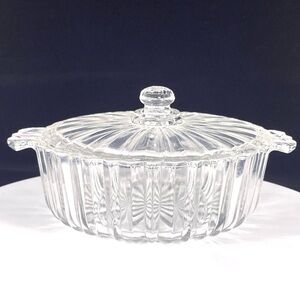 1930s Anchor Hocking Fortune Clear Glass Candy Dish Sugar Bowl w/ Lid Vintage